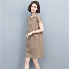 2022年夏季新款韩版宽松连衣裙针织卫衣裙套头中长款通勤，女装连衣裙，忆绮罗