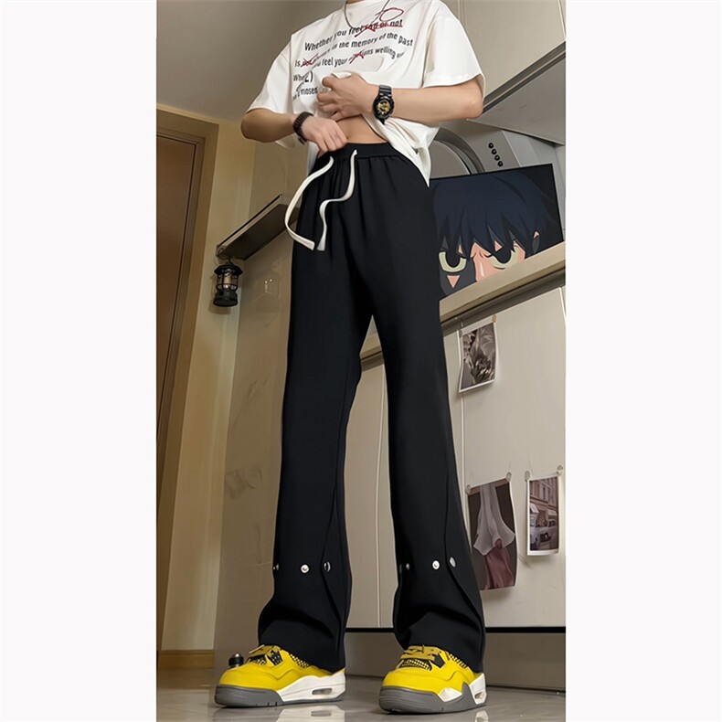 夏季冰丝西裤小众百搭微喇铆钉纽扣排扣冰丝裤子K2411-P50,男装西裤,电商A062