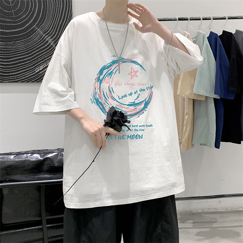 YT2641-P30亚麻短袖t恤男大码五分袖男宽松七分袖大皂风模特,男装T恤,电商A040