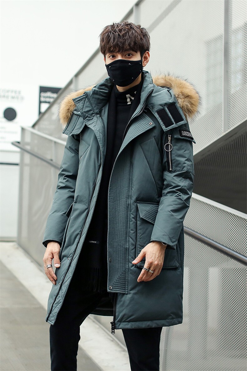 连帽时尚长款学生情侣羽绒服男大毛领修户外加厚白鸭绒羽绒服,男装羽绒服,星座301D-5(原星座1415）