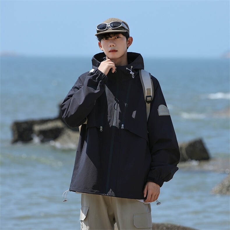 美式工装冲锋衣外套男秋季2025新款连帽宽松夹克男士户外登山服潮,男装夹克,星座1210-1