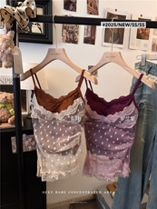 复古波点蕾丝假两件花边吊带背心女夏季外穿上衣，女装背心吊带，梦白服饰厂