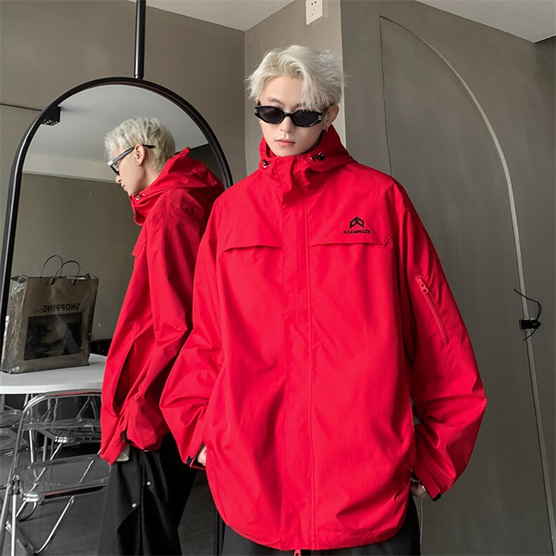 港风大码宽松版刺绣拉链连帽冲锋衣外套男 XZ213-JK9901-P75控108图片