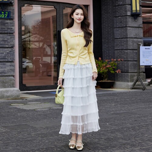 现货2026年春季气质优雅时尚潮流通用女针织衫上衣蕾丝连衣裙套装，女装套装/套裙，奋斗女王