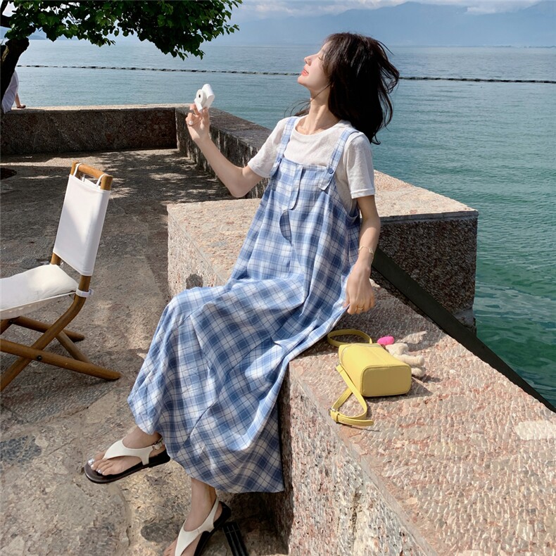 俏皮减龄格纹背带连衣裙套装女夏2025新款独特漂亮两件套爆款超火,女装套装/套裙,2C272