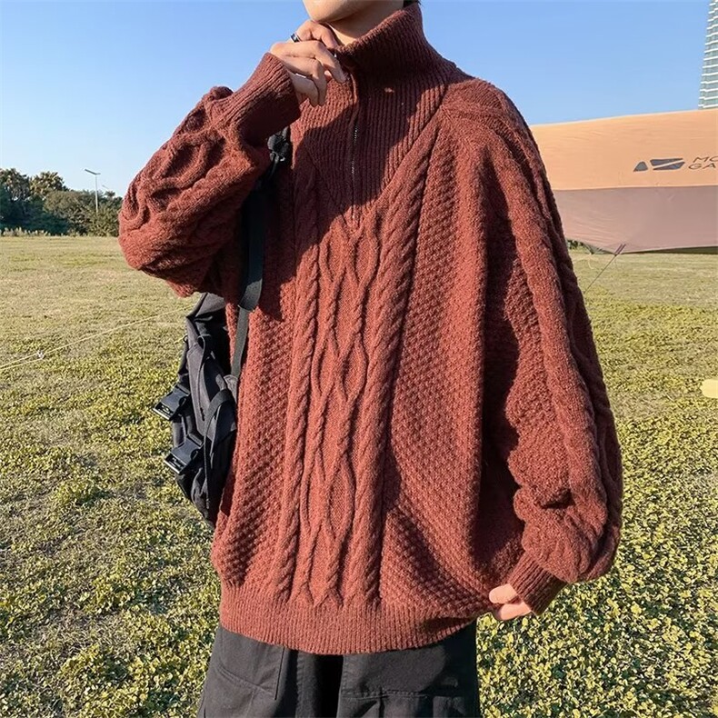 半拉链高领针织衫男女秋冬ins韩版慵懒毛衣oversize外套M432-P55,男装针织衫/毛衣,星座1008-1