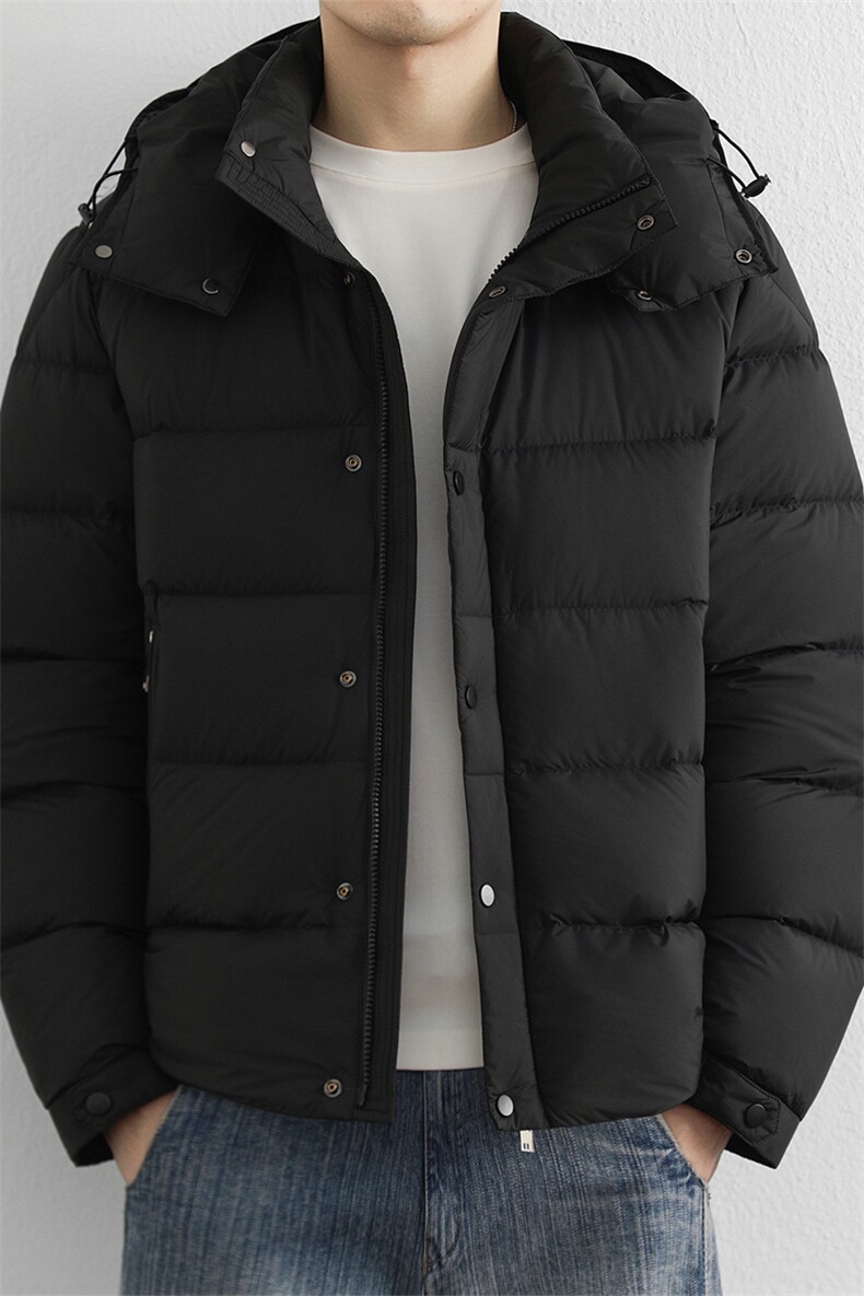 025冬季90白鸭绒保暖羽绒服男连帽休闲纯色御寒上衣百搭外套,男装羽绒服,星座914