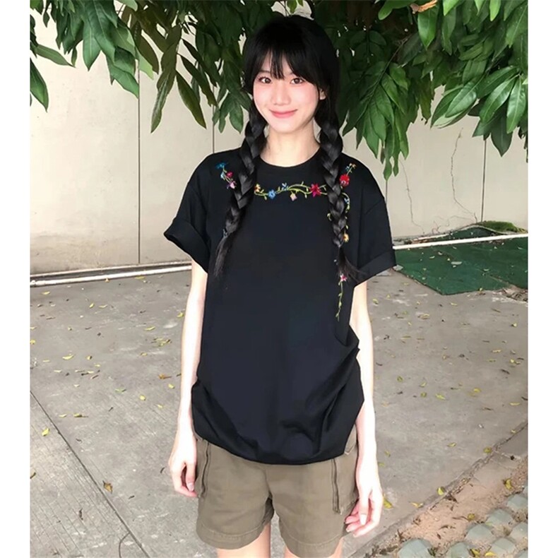 万针全刺绣工艺抖音得物高品质260克重磅纯棉双纱美式高街短袖T恤,男装T恤,电商A486-1
