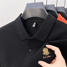 玫瑰刺绣短袖t恤男翻领夏季高端纯棉宽松polo衫半袖男装上衣服潮，男装T恤，电商B212（原钱塘6029）