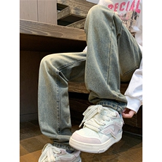 美式复古牛仔裤男款高街vibe窄版直筒微喇裤A080-9601-P40控68，男装牛仔裤，电商A080