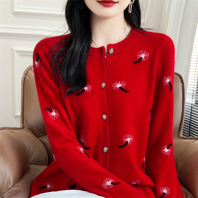 绣花圆领短款羊毛衫女2024年秋冬新款休闲舒适,女装羊毛衫,蒙特羊绒