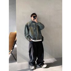 1506-1/JJK031/P75美式复古解构水洗做旧黄泥染立领牛仔外套男春，男装工装外套，星座1506-1