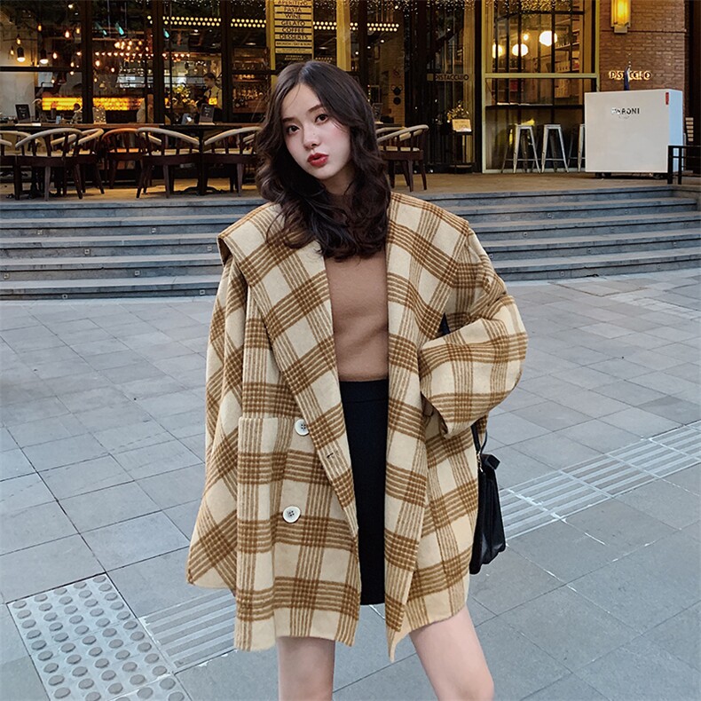 8511B-8212020冬季新款格子毛呢外套女,女装毛呢外套,惟卡贝娜