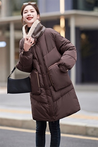 现货2023冬季新款拼接加厚中长款羽绒服女白鸭绒防寒外套图片