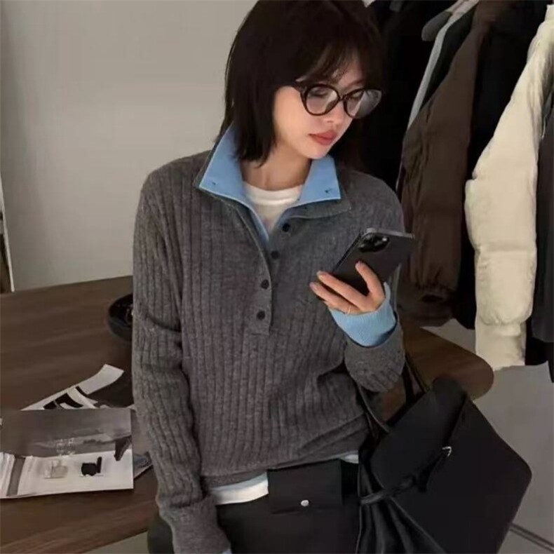 打底衫女秋冬内搭翻领套头保暖长袖针织毛衣，女装针织衫/毛衣，鑫之绒