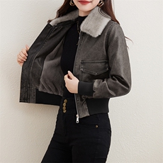复古磨砂加绒皮衣女2023冬装新款小个子短款潮流机车服皮夹克外套，女装皮衣，江南女神
