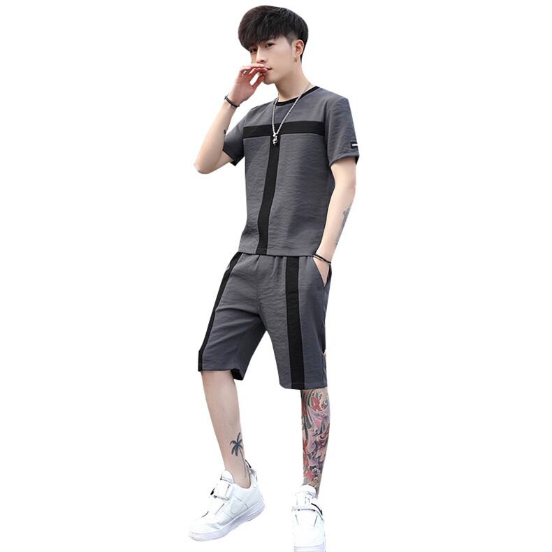 20夏季新款短袖套装冰丝休闲男潮流T恤短裤一套男装T706-p50,男装休闲套装,星座1206（原A206）