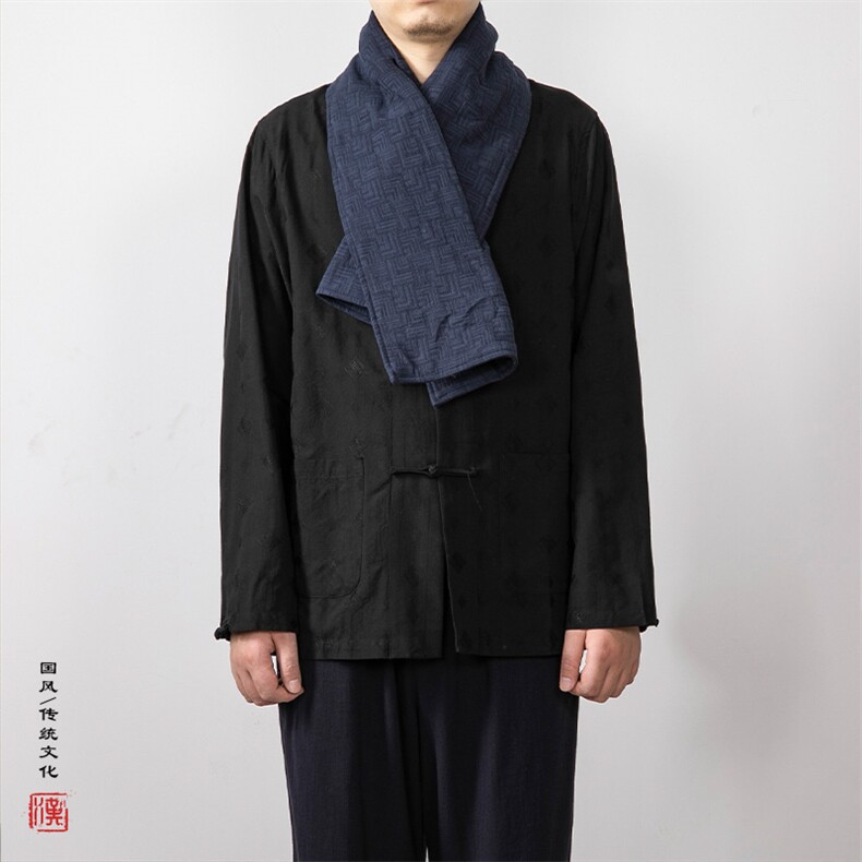 秋冬新款风男装棉麻提花男士加棉围巾WJ01P35，围巾，钱塘802