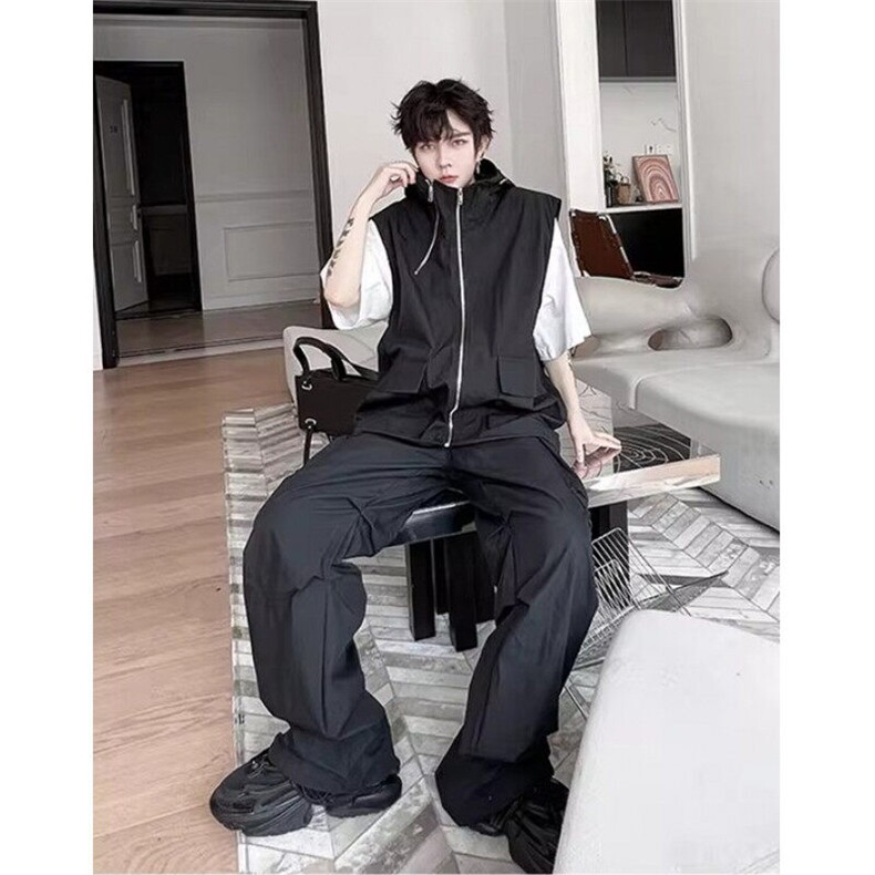 秋装工装机能风连帽背心套装男小众设计感拉链长裤两件套M8090,男装西服套装,星座1116A（原606A-3）