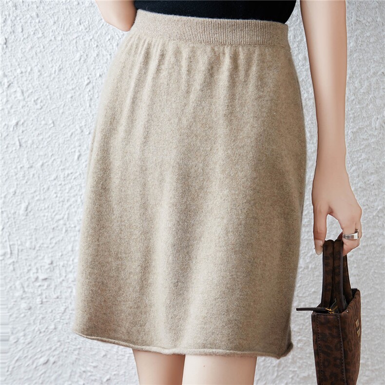 2025年秋季通勤宽松卷边一步裙，女装半身裙，绒汀羊绒