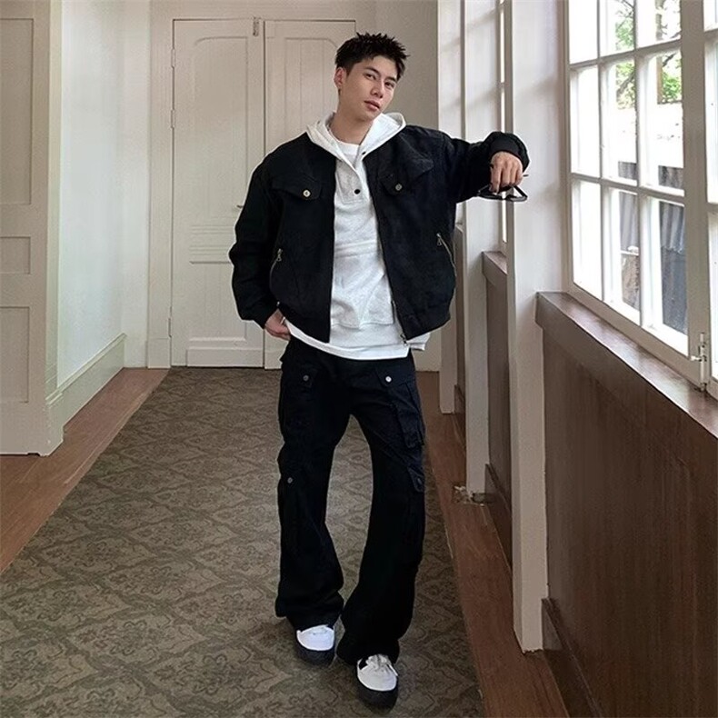 美式复古做旧工装夹克男女春秋宽松休闲棒球服短款外套潮,男装夹克,星座1210-1