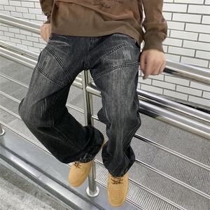 早春微喇牛仔裤男款潮牌街头直筒宽松休闲长裤子NK942 P65图片