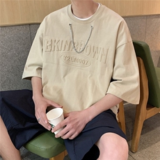 重磅260克港风字母钢印花项链点缀大码短袖T恤男DT77007P38控58，男装T恤，星座227-7