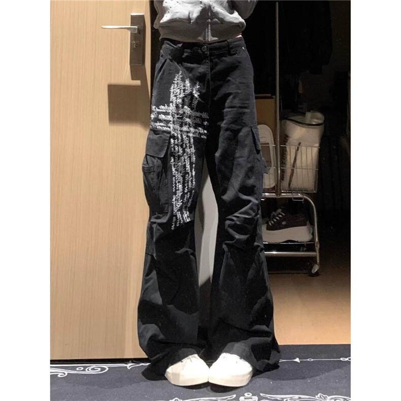 美式大口袋宽松直筒工装裤男女复古阔腿慵懒松弛感裤子LA5222-P54图片
