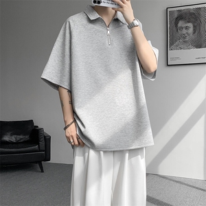 8XL-M半拉链t恤短袖POLO衫男款夏季美式翻领宽松大码半袖DT008P45