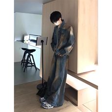 美式短款牛仔外套男高级感痞帅设计感水洗做旧脏染垫肩牛仔衣夹克，男装工装外套，星座908-1