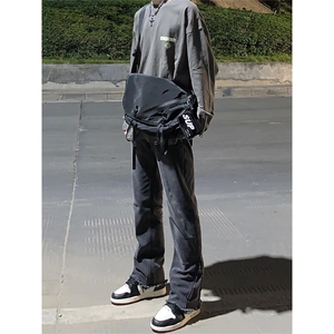 美式hiphop纯色修身直筒牛仔裤 控价68图片