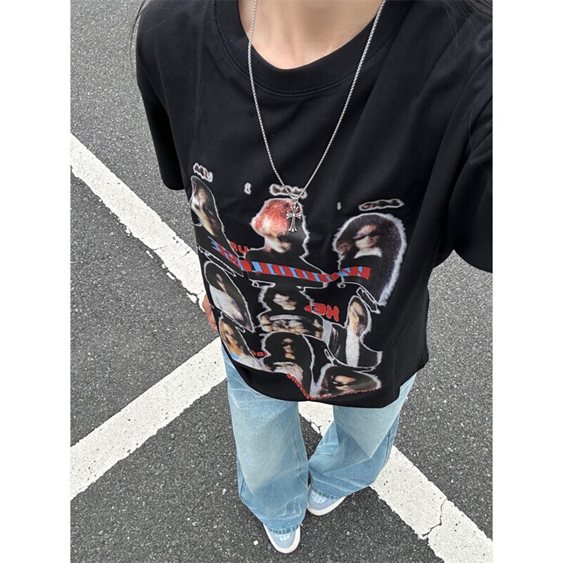 【档口现货】DT118LL-特P29模糊人像重磅短袖t恤男女款,男装T恤,星座1007（原301D）