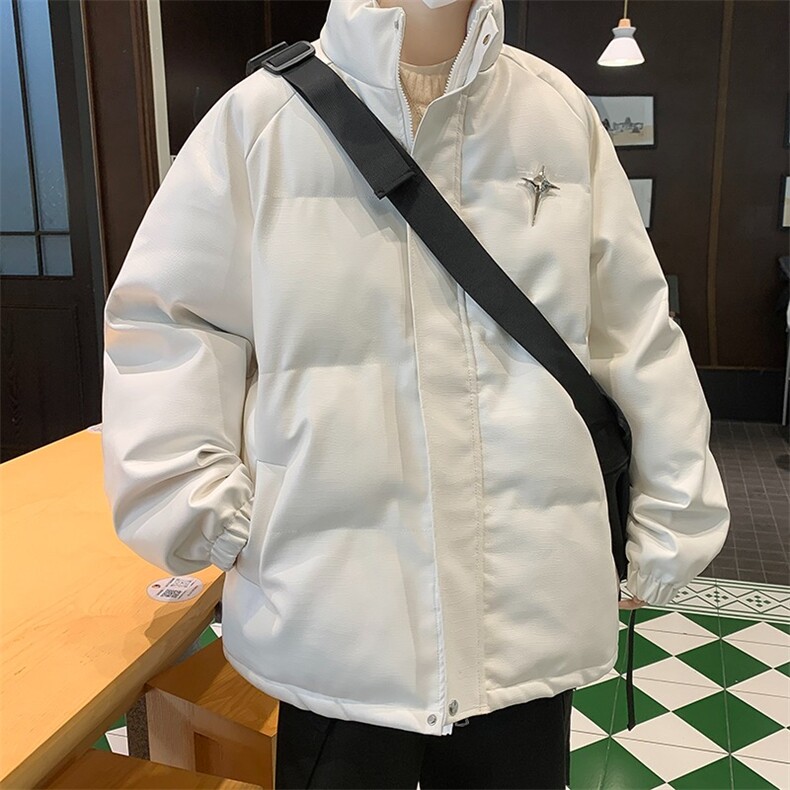 字母PU皮立领棉服男款冬季加厚高级感面包服Q3348P108,男装棉衣,星座1116-2
