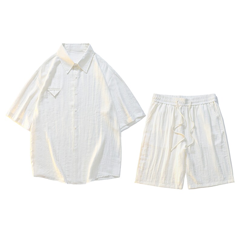 夏季薄款亚麻混纺透气衬衫短袖套装两件套男TZ9099P60，男装休闲套装，电商A128