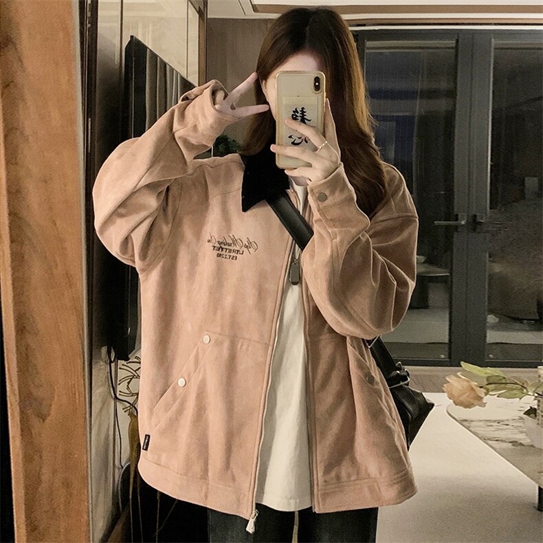 麂皮绒外套女春秋新款美式复古休闲棒球服潮牌C694-88,女装短外套,星座911-2(原星座613-2）