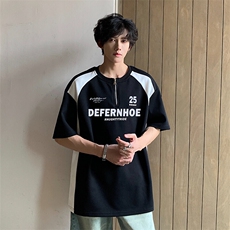 短袖男夏季夏季新款港风宽松冰丝五分袖半拉链体恤上衣T0157-P32，男装T恤，星座214-3