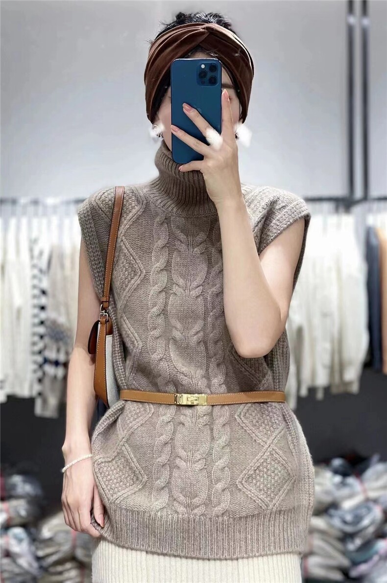 2024年秋季新款高领菱形扭花马甲女修身显瘦,女装马甲,千御纺羊绒