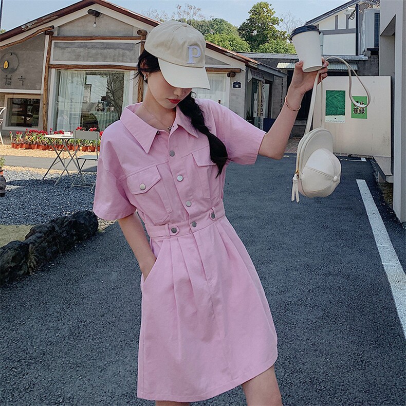 2023夏装新款气质时尚显瘦休闲小个子甜美女生棉牛仔裙,女装连衣裙,韩蜜菓