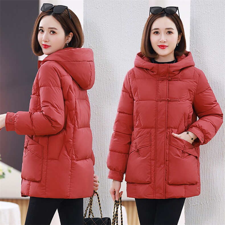 2023年秋冬新款棉服外套中长款遮肉显瘦纯色连帽棉衣外套女，女装棉衣/棉服，雪樱依海