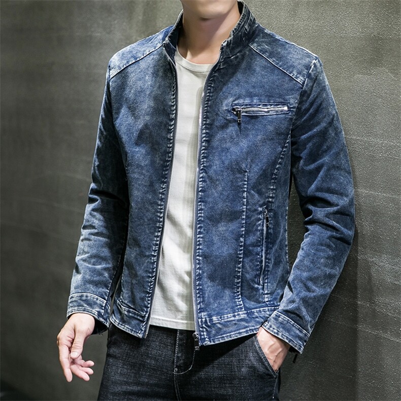 JK1856-P100牛仔外套男复古机车秋装男士潮流春秋立领帅气夹克男,男装工装外套,电商D310B-1
