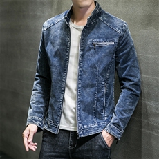 JK1856-P100牛仔外套男复古机车秋装男士潮流春秋立领帅气夹克男，男装工装外套，电商D310B-1