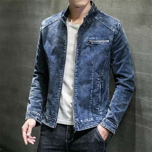 JK1856-P100牛仔外套男复古机车秋装男士潮流春秋立领帅气夹克男图片