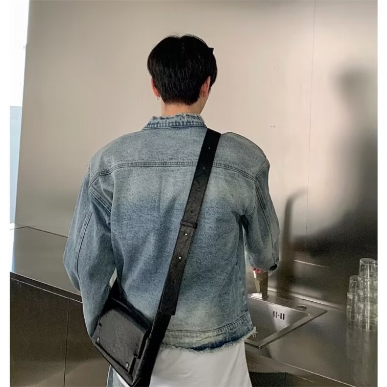 毛边立领水洗做旧渐变牛仔外套男款秋季潮牌休闲宽松百搭情侣夹克,男装工装外套,星座1210-1
