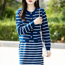 2025百搭时尚简约条纹开衫套裙，女装套装/套裙，蒙特羊绒