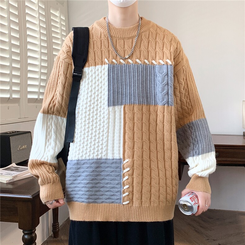秋冬新款青少年时尚圆领扩版拼色休闲针织衫毛衣1018-1-M615-P48,男装针织衫/毛衣,星座1018-1​