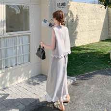 高级感灰色气质背心套装女2025夏季韩版宽松休闲阔腿裤时尚两件套，女装套装/套裙，2C323