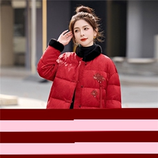 2025冬装新款简约时尚新中式钉珠毛领羽绒服，女装羽绒服，美沁