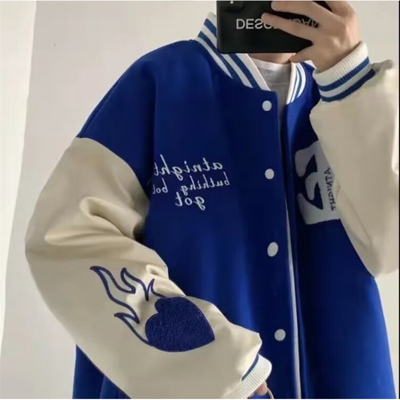 美式复古条纹撞色棒球服女春秋2025新款潮宽松休闲情侣夹克外套,男装夹克,星座506A