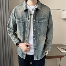 店主风水洗复古牛仔外套男装夹克宽松版C317-JK8163-P135，男装工装外套，电商C317