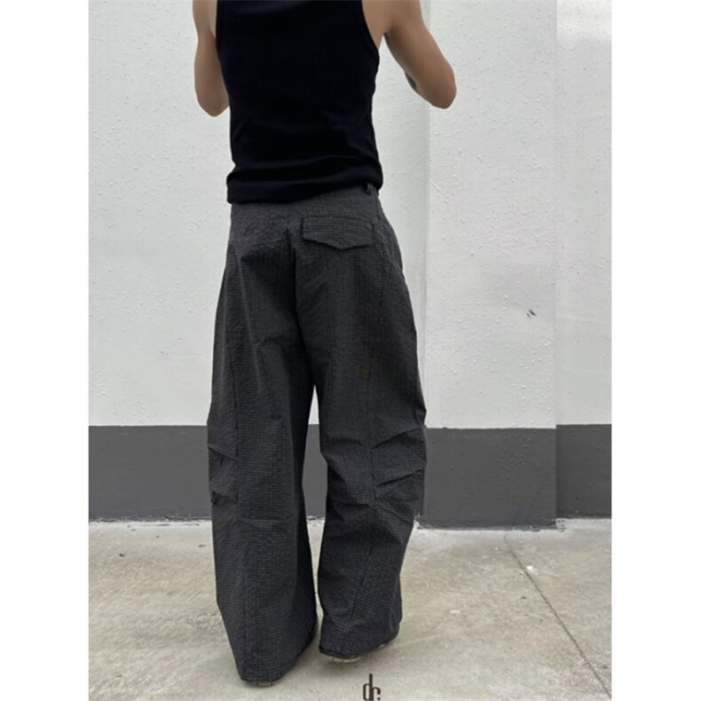 格子弯刀裤男女阔腿慵懒拖地通勤休闲速干伞兵裤子K003,男装休闲裤,星座1116A（原606A-3）